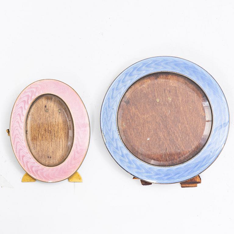 Two sterling Silver Guilloche Enamel frames, marks of David Andersen, Oslo Norway early 20th century.