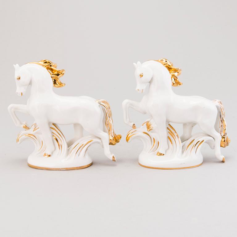 Two Russian porcelain horse figurines, Lomonosov, Soviet 1960s-1970s.