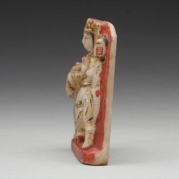 An alabaster sculpture of a deity on a tiger, India, 19th Century.