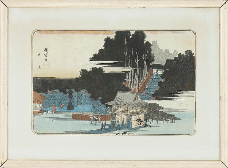 TRÄSNITT, 4 st, Japan. Bl a Maiko Beach Harima, efter Hiroshige.