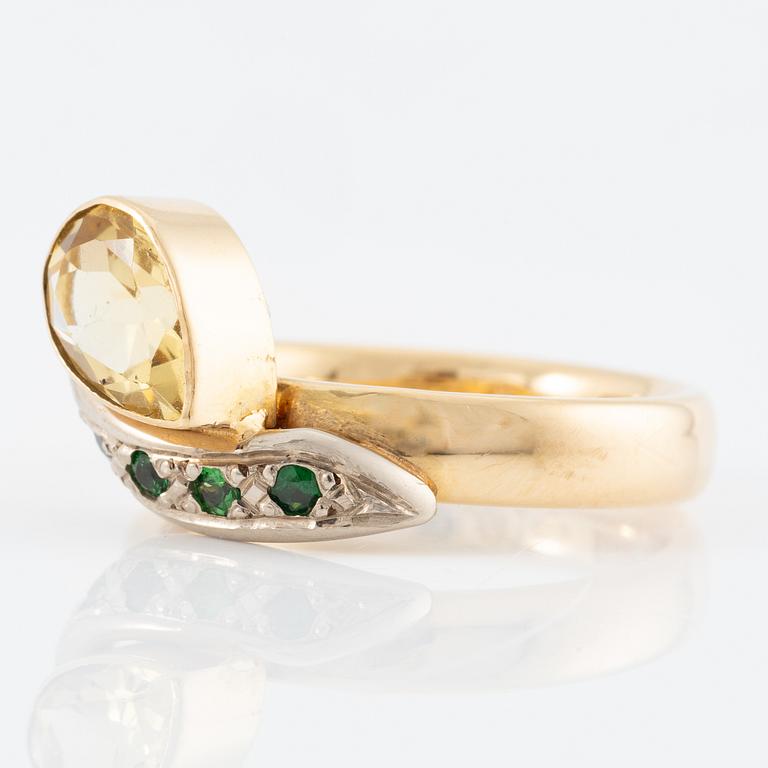 Jan-Christer Lundqvist, ring, 18K gold with yellow zoisite and green stones, Skövde 1999.