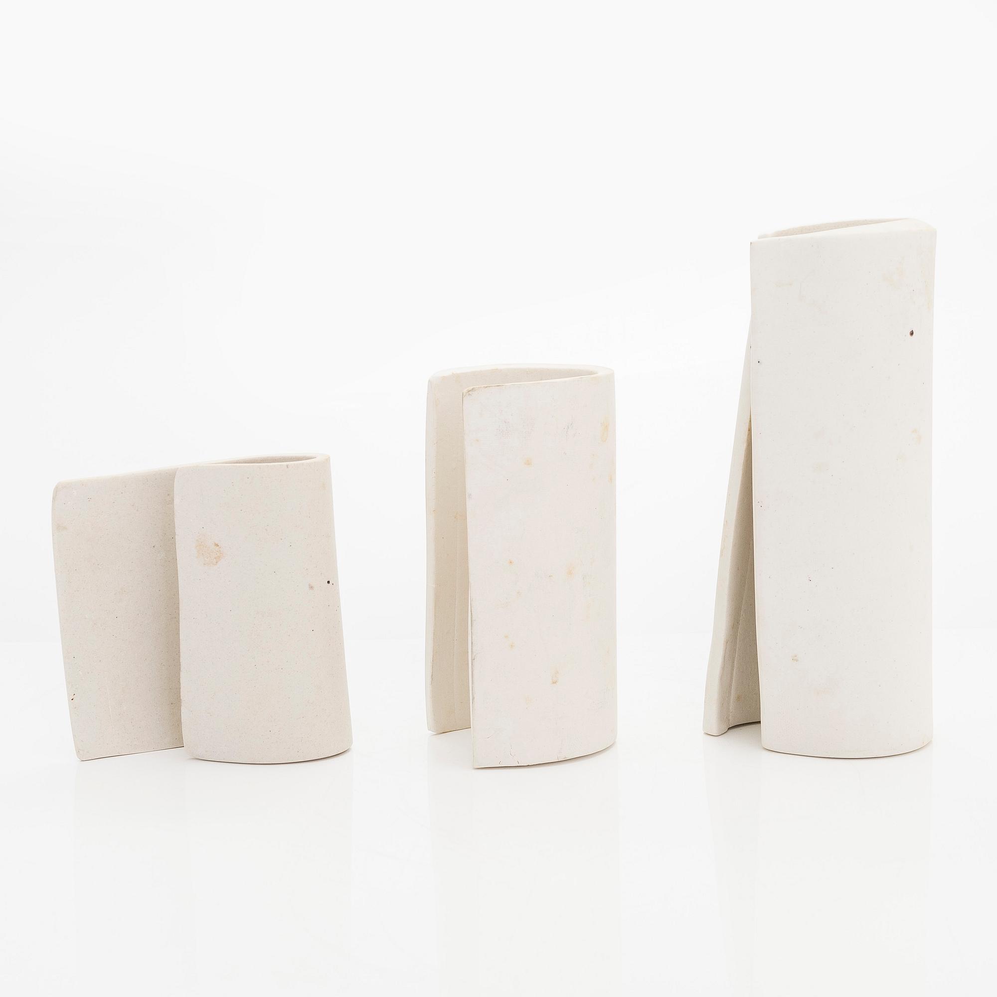 Kyllikki Salmenhaara, three stoneware ' Winding' sculptures signed KS ...