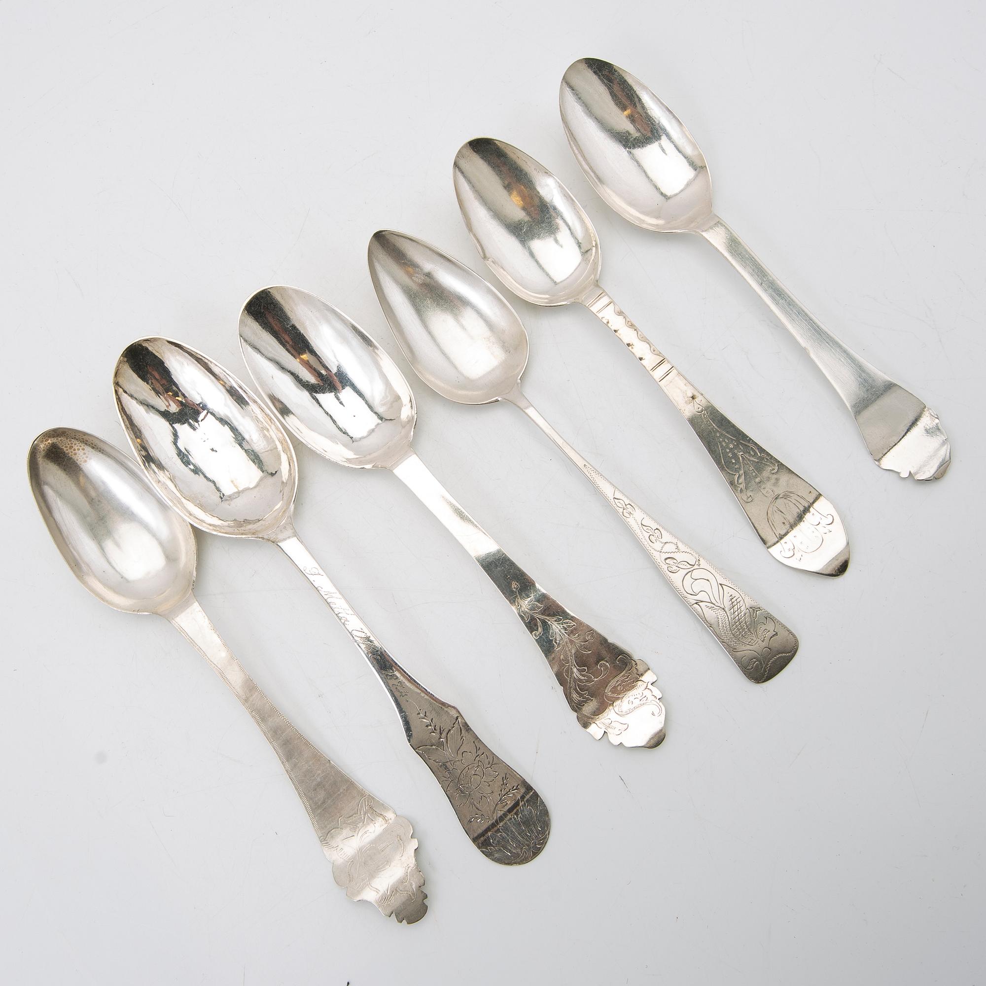 Spoons, 6 pieces, silver, 18th-19th century.