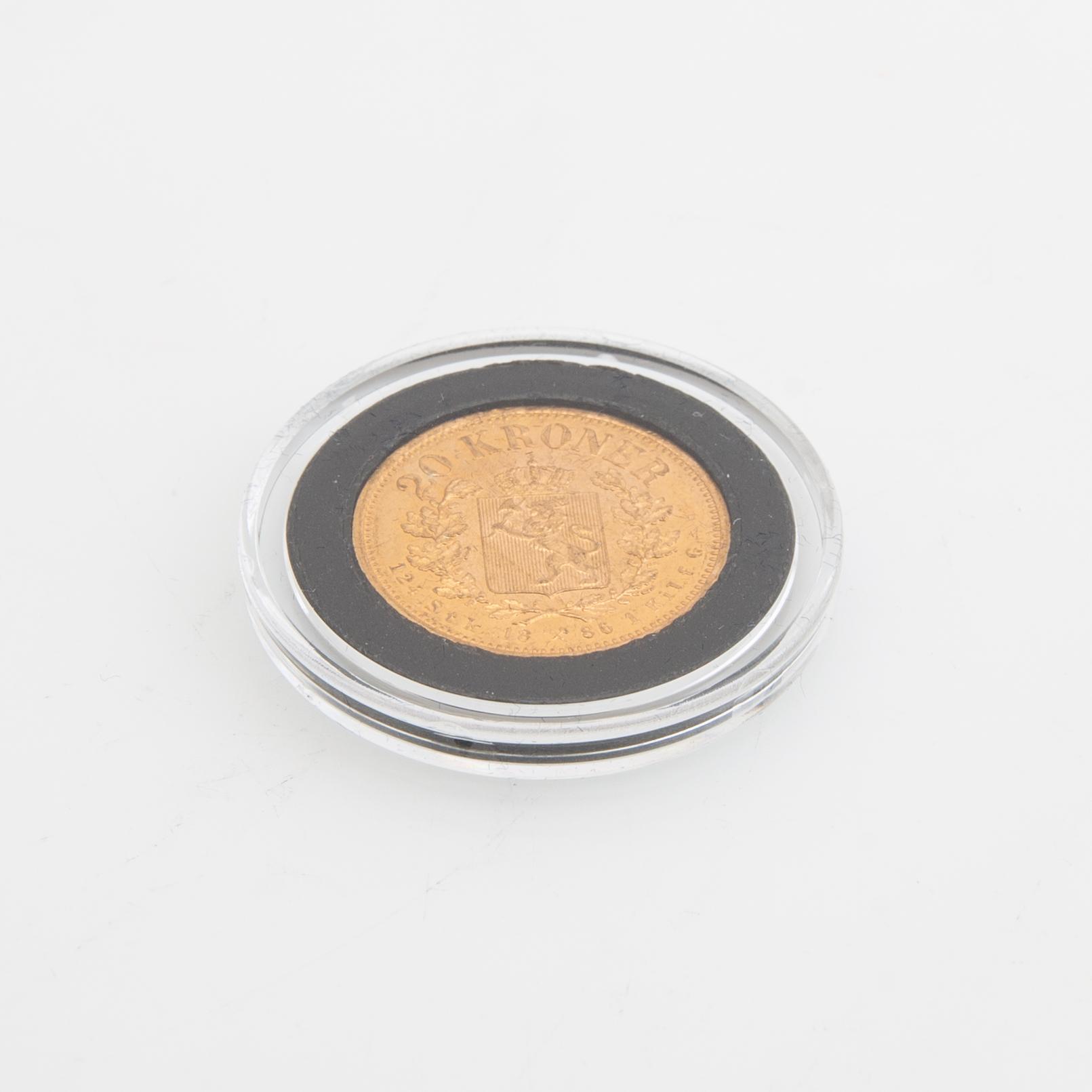 Guldmynt Norge, Oscar II 20 kr, 1886.