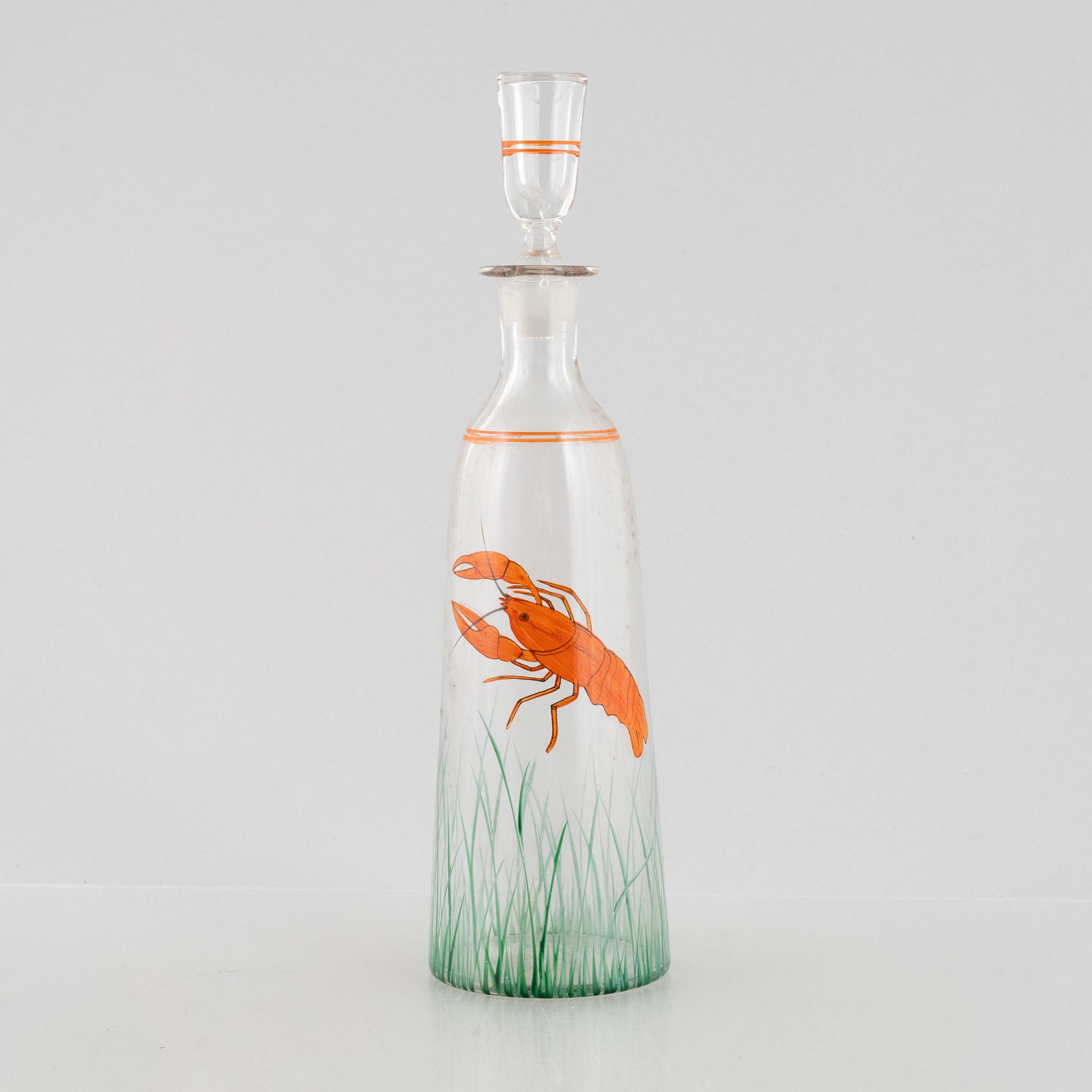 Two crayfish bowls, along with serving utensils and a carafe, late 19th to first half of the 20th Century.