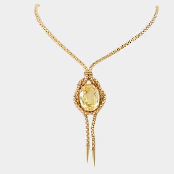 Necklace 18K gold with an oval faceted green synthetic spinel.