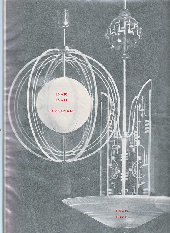 Vicke Lindstrand, an "Arsenal" ceiling lamp model "LD 610/611", Orrefors, 1930s.