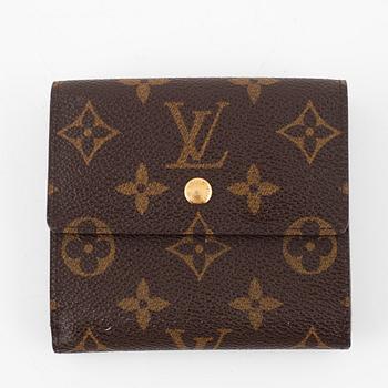 Louis Vuitton, makeup bag and wallet.