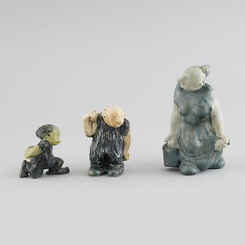 Three stoneware figurines by Åke Holm and Carla Holm, signed, 20th century.
