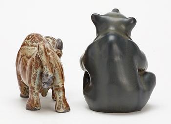 Two Gunnar Nylund stoneware figures, a bear and a bison, Rörstrand.