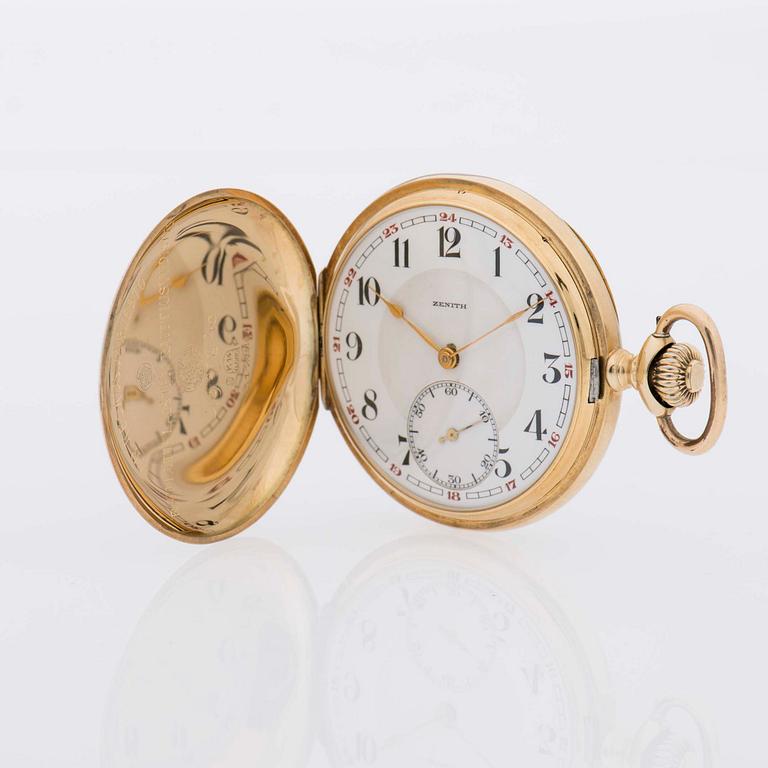 FICKUR, guld, Zenith dubbelboett. Klockked av gulmetall. Etui. Köpkvitto 1940.