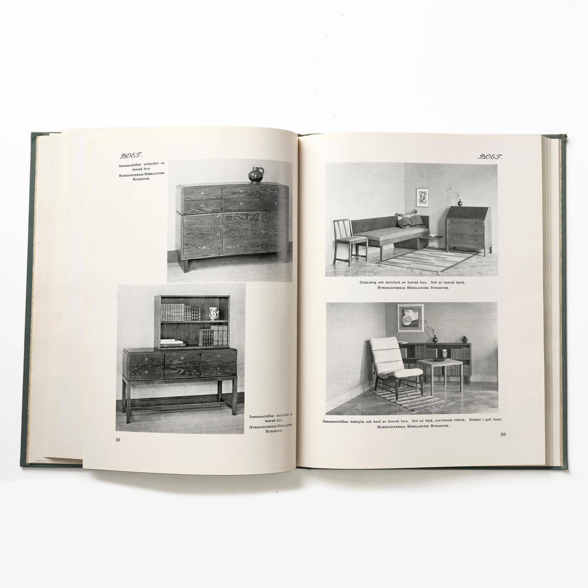 Otto Schulz, "Boet" magazine, bound volumes 1928, 1931-33, loose issues + three "Nya Möbler" and the 1945 jubilee publication.