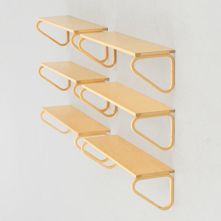 Alvar Aalto, six model 112B wall shelves, Artek, Finland.