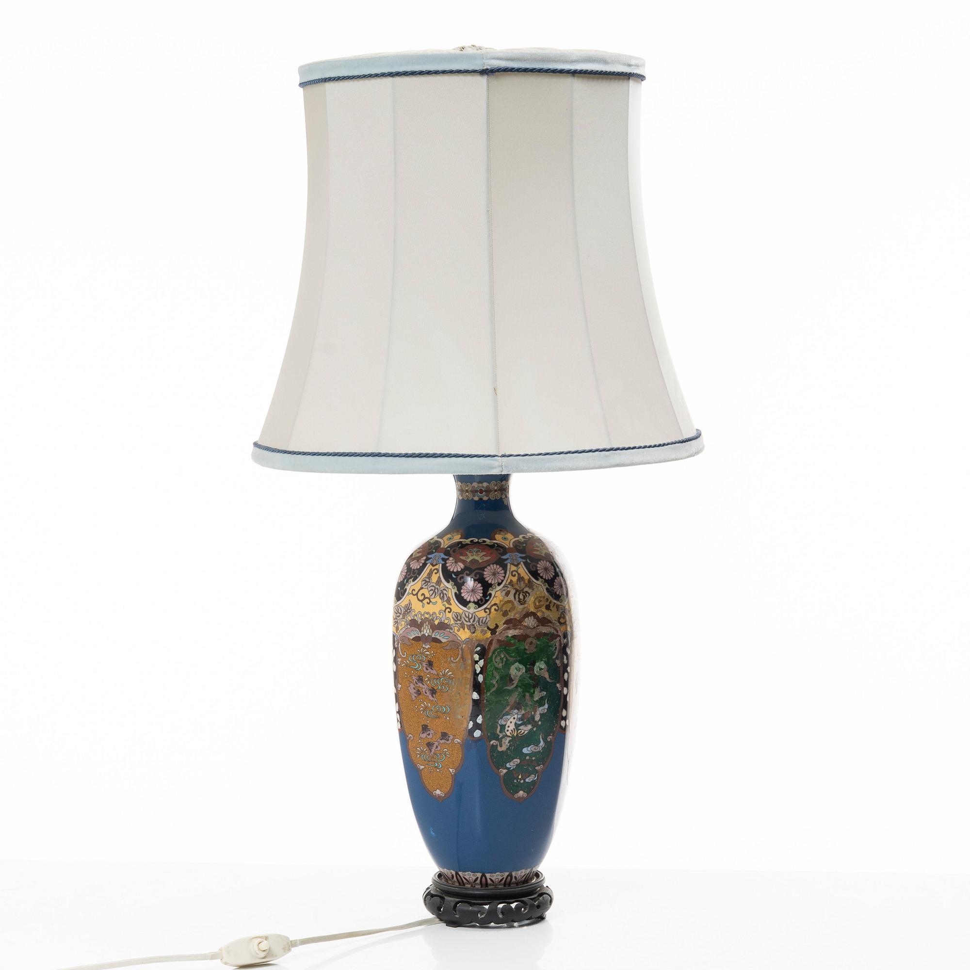 A cloisonné vase turned table lamp, Japan, Meiji (1868-1912).