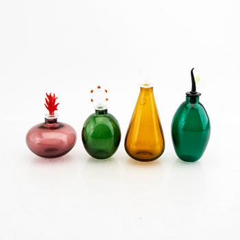 Alessandro Mendini, Four glass flacons with stoppers by Alessandro Mendini, Venini, Italy.