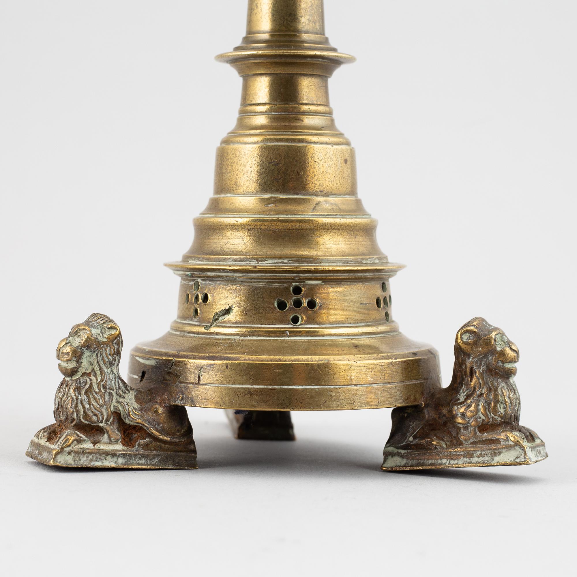 LJUSSTAKE, brons, gotisk stil, 1800-tal.