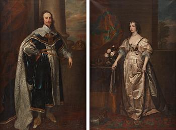 360. Antonis van Dyck Follower of, King Charles I of England in Robes of State (1600-1649) & Queen Henrietta Maria of England (1609-1669).