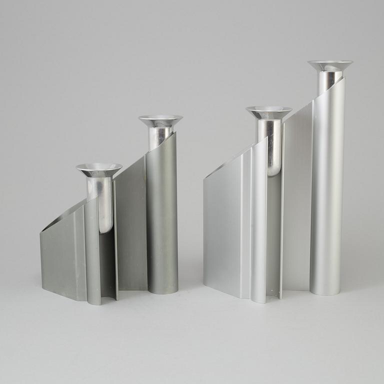 Two aluminium "Labyrinth" candlesticks by Lene Munthe for Georg Jensen, Denmark.