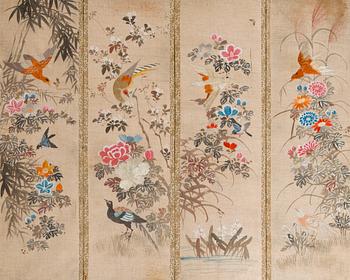 An early 20th century Japanese four part folding screen.