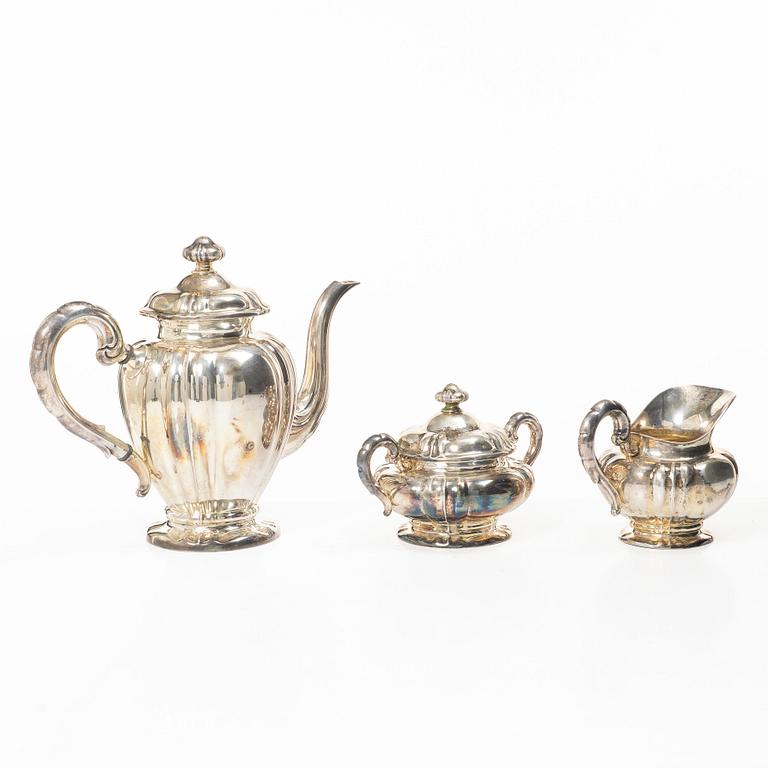 Kaffeservis, 3 delar, silver, svensk importstämpel.