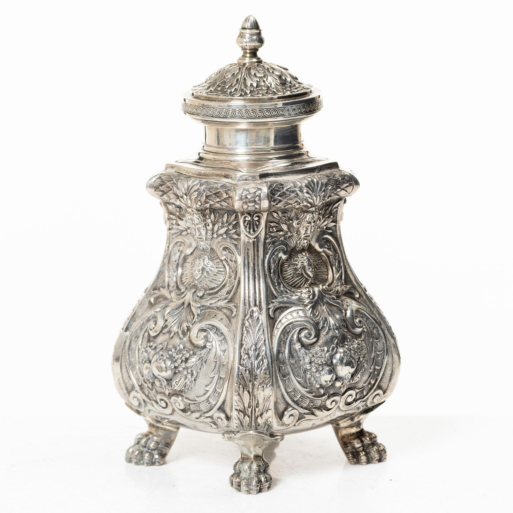 A Rococo style silver tea caddy, Swedish import mark, 20th century.