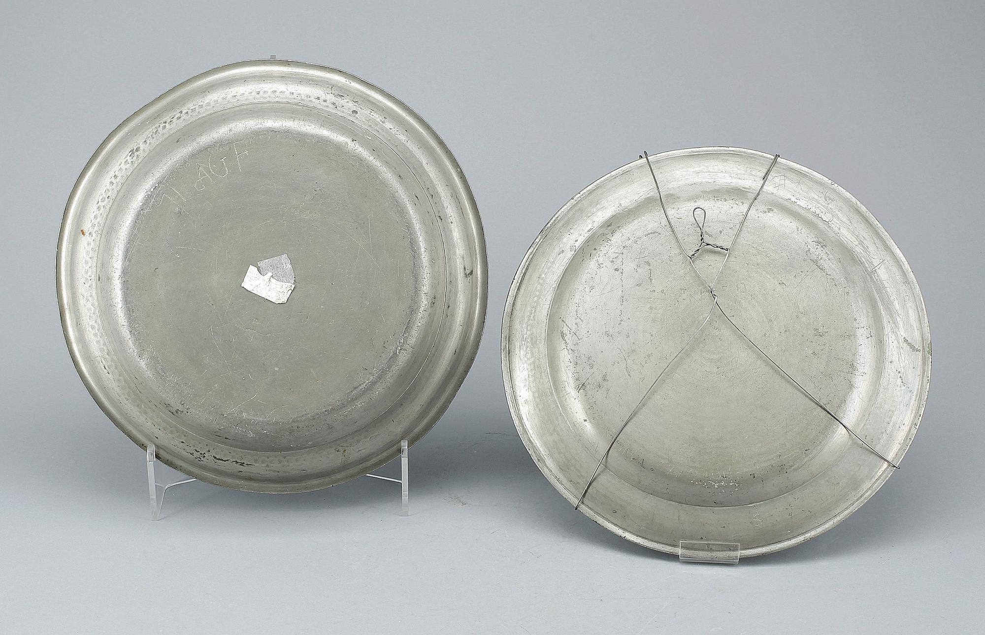 FAT, 2 st, tenn, otydliga mästarstämplar, 1800-tal.
