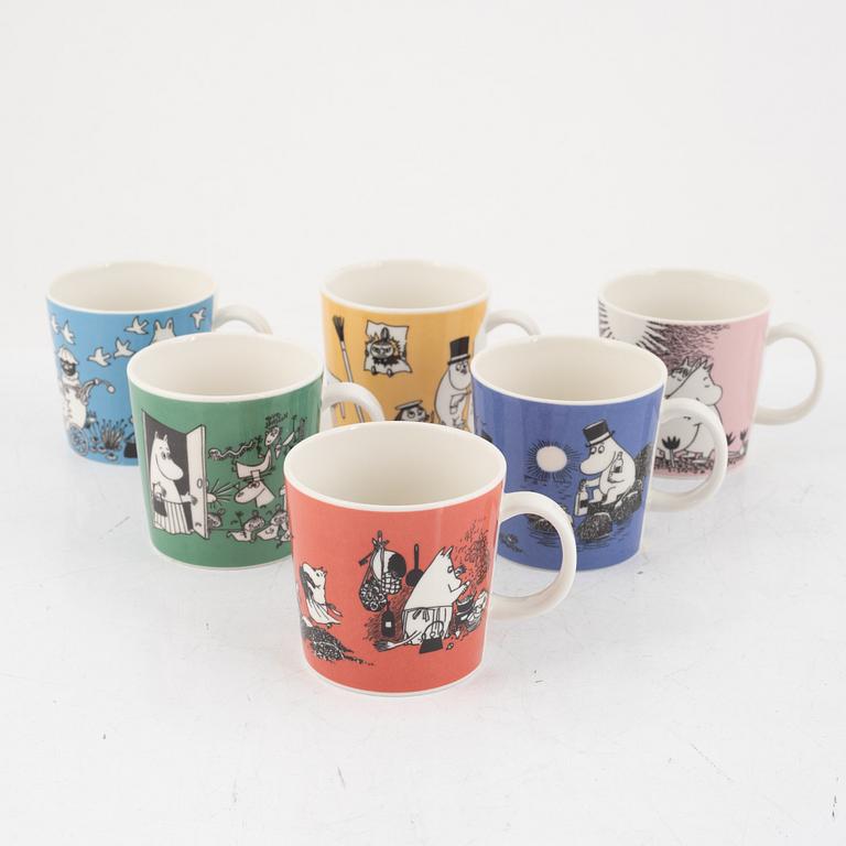 Six Moomin mugs, Moomin Characters, Arabia, Finland.