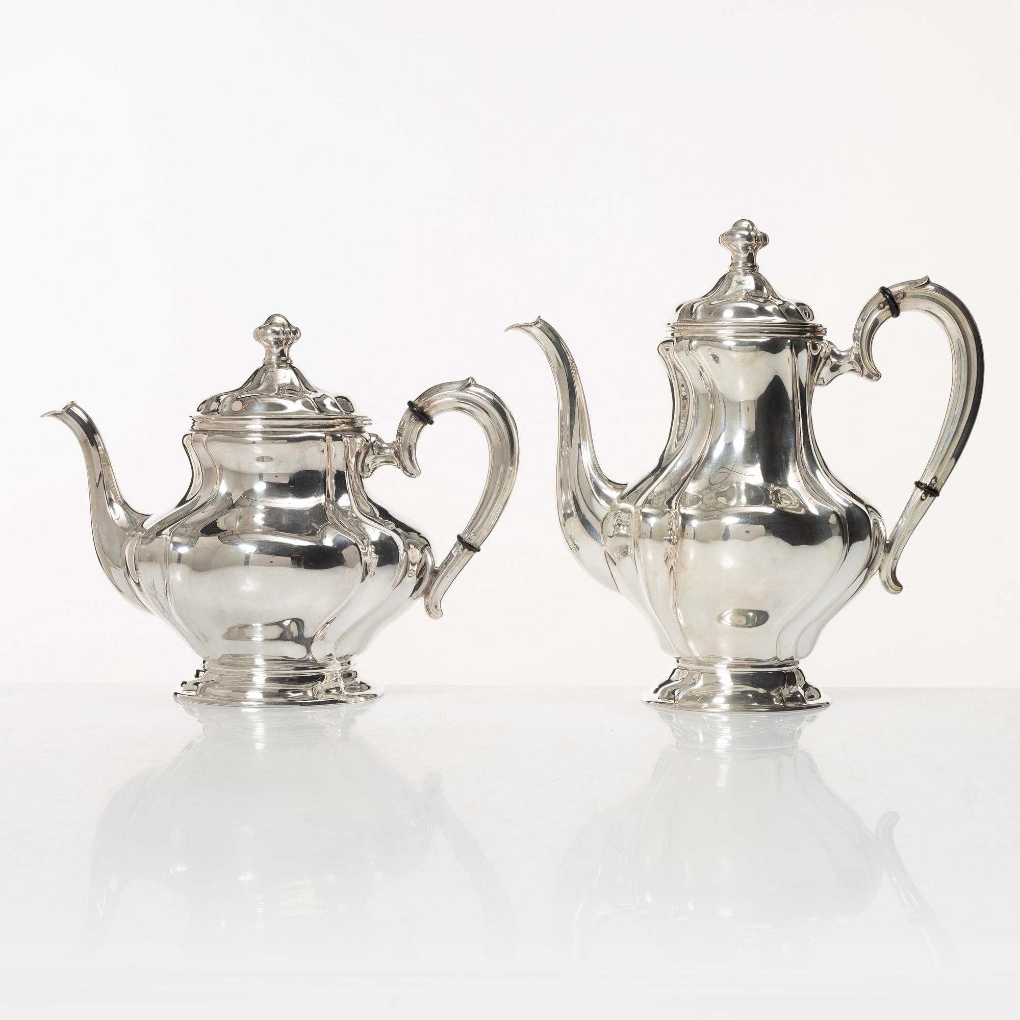 Kaffe- och teservis, 4 delar, silver, rokokostil, Otto Wolter, Schwäbisch Gmünd, Tyskland, 1900-tal.