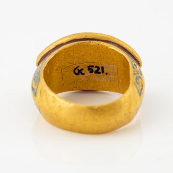 A modern Byzantine-style gold and enamel signet ring.