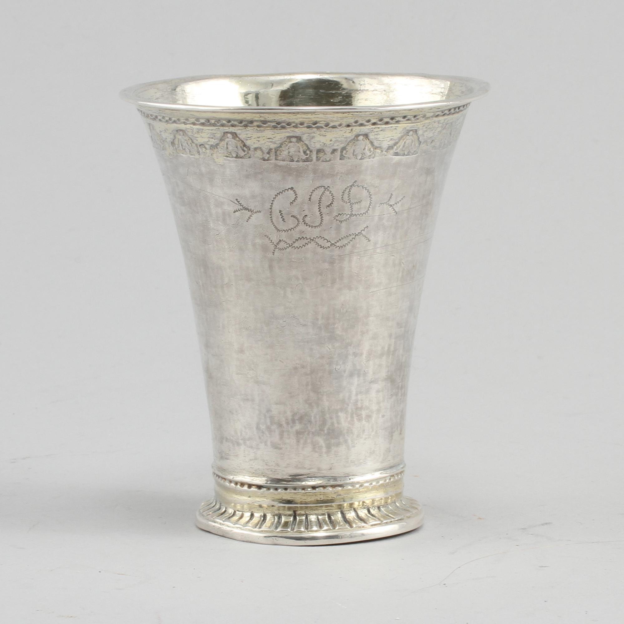 BÄGARE, silver, Bengt Collin, (1699-1755), Uppsala, vikt 59 gram.