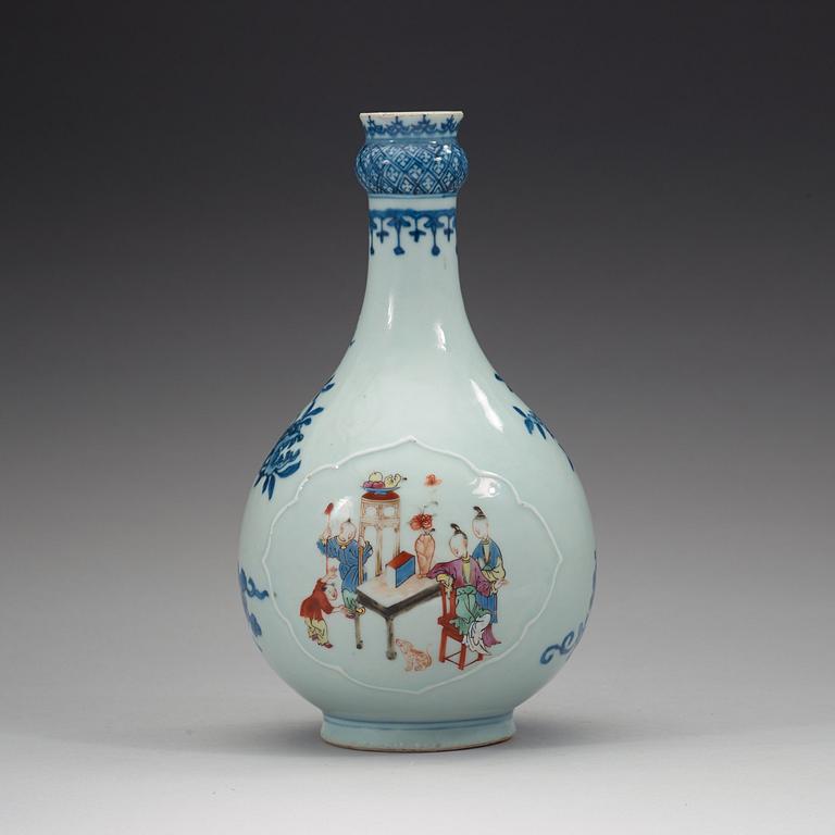 A blue and white and famille rose vase, Qing dynasty Qianlong (1736-95).