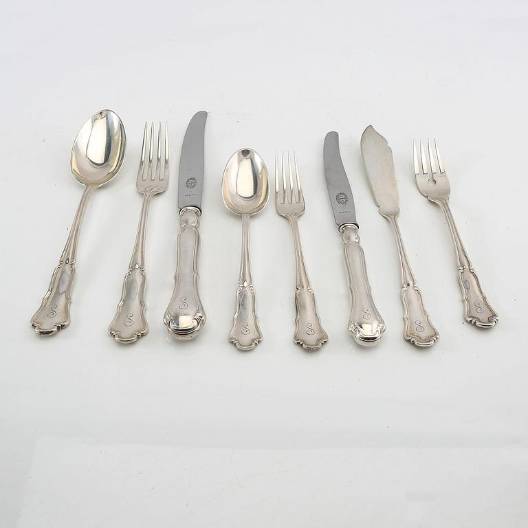 Bestick 54 dlr silver "Olga" AN (Nilsson A J P Hasselgrens Eftr) Lund 1930-tal.