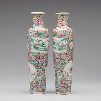 A pair of famille rose mille fiori vases, 19th Century.