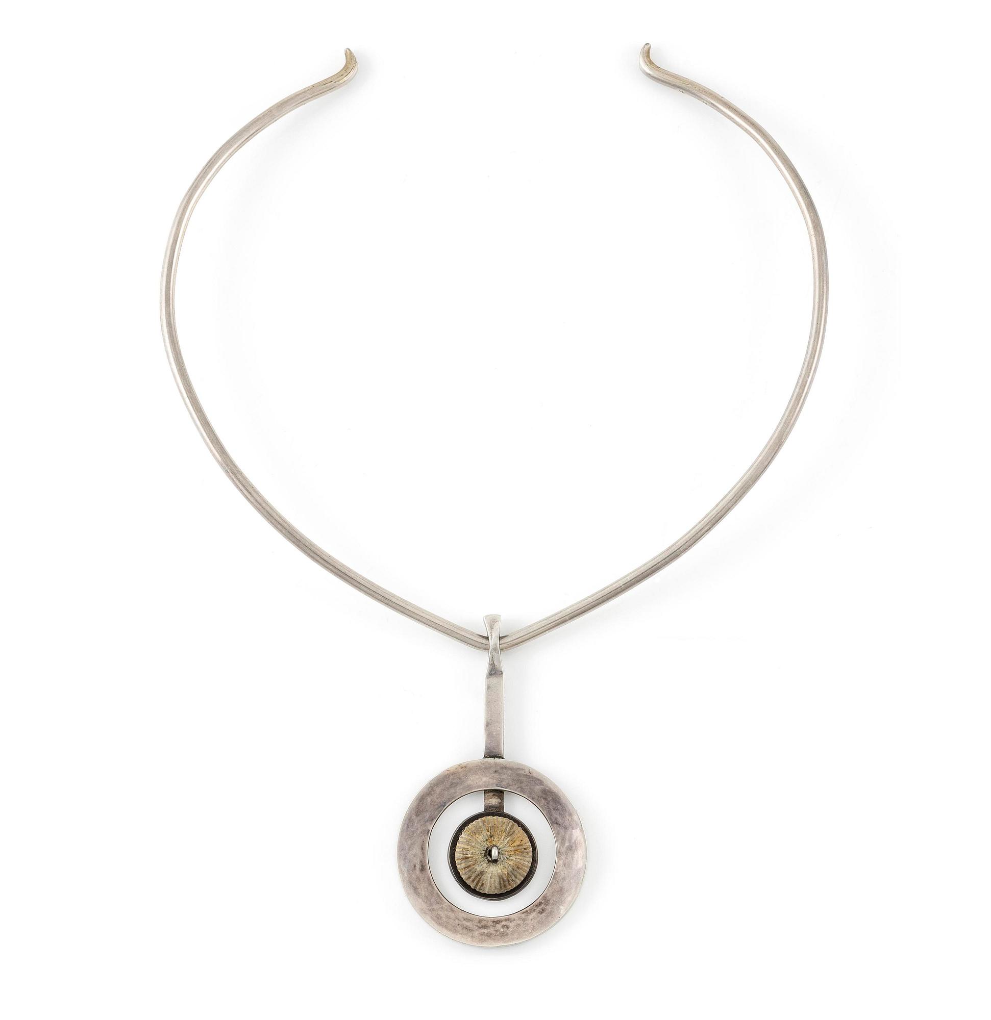 Inga-Britt "Ibe" Dahlquist, a necklace, silver with fossil, Visby 1966.