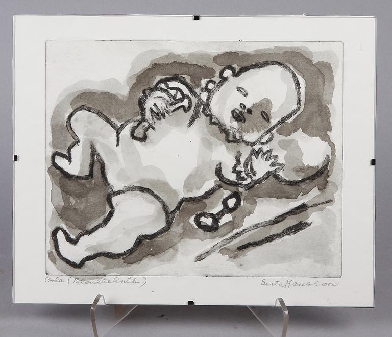 BERTA HANSSON, akvarell på grafiskt grund, sign.