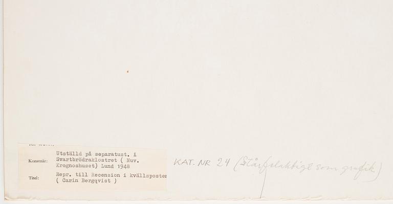 CO Hultén, Imprimage och frottage på papper, signerad och utförd 1947.