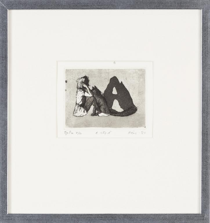Outi Heiskanen, etching, signed and dated -80, Tpl'a 7/10.
