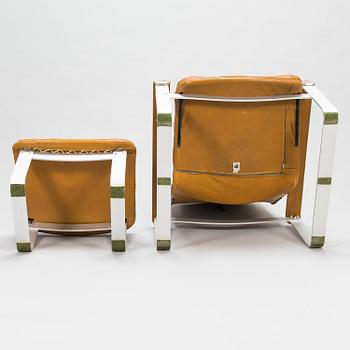 ILMARI LAPPALAINEN, a pair of 'Pulkka' lounge chairs with ottomans for , Asko, Finland.