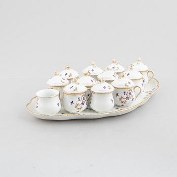 Tray with twelve creamers, porcelain, Limoges WG & Co, France.