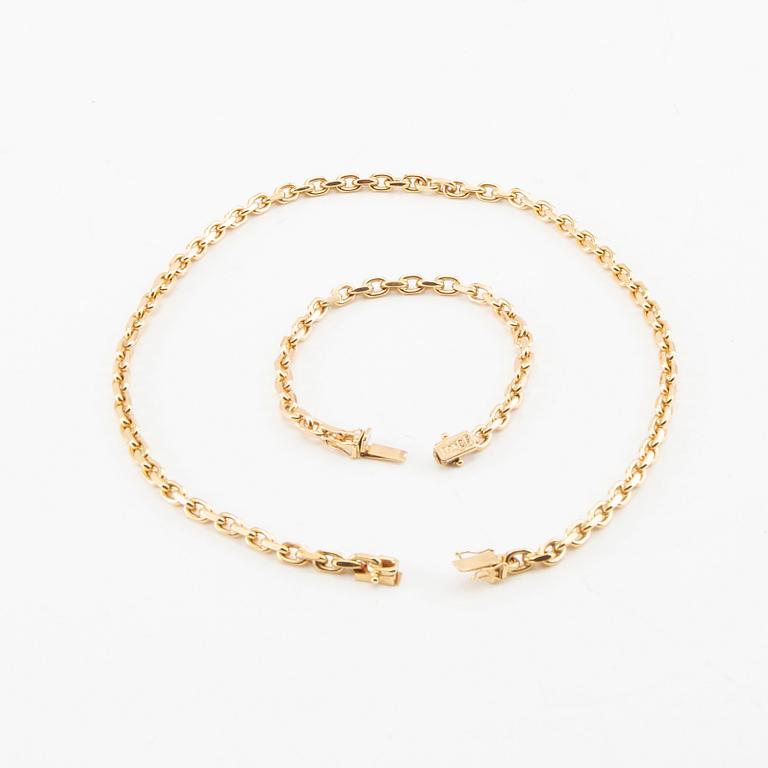 Necklace and bracelet, anchor link 18K gold.