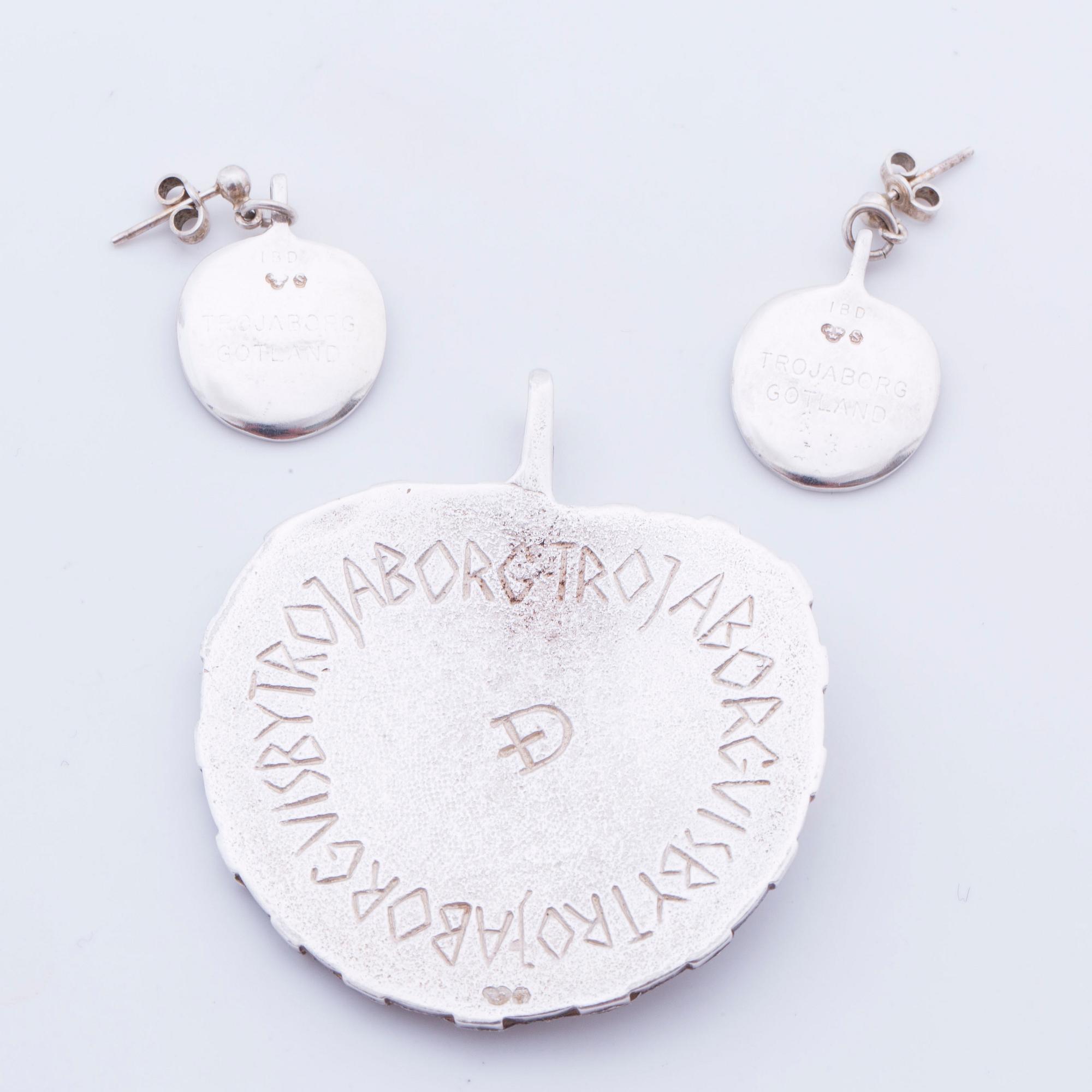 Pendant and earrings, silver, Ibe Dahlquist.