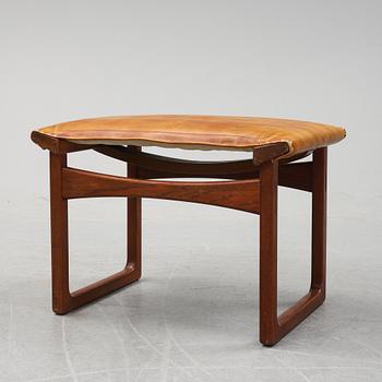 Ejnar Larsen & Aksel Bender, a teak and leather stool for Ludvid Pontoppidan Denmark, 1950's.