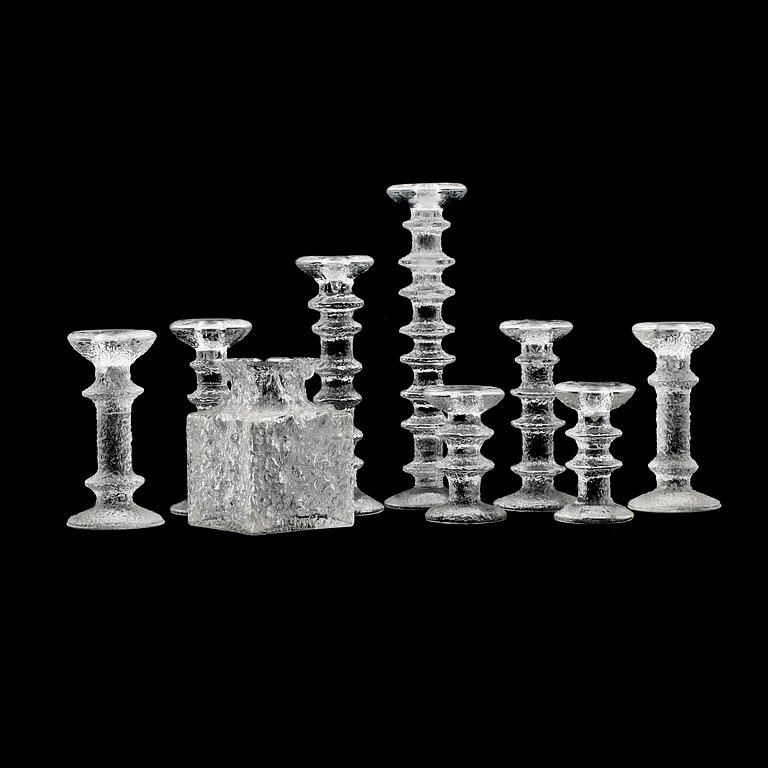 LJUSSTAKAR, 8 st samt VAS, glas, bl a Festival, Timo Sarpaneva, Iittala, Finland.
