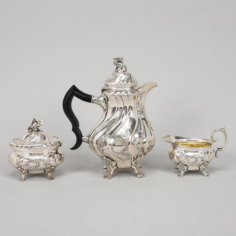 A Swedish rococo-style ailver coffee-set, mark of CG Hallberg, Stockholm 1950.