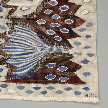 Ann-Mari Lindbom, gift Forsberg, TEXTILE. "Blå crocus". Tapestry variant. 58,3 x 94,5 cm. Signed AB MMF AML.