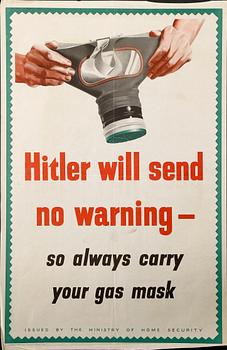 KRIGSAFFISCH, Hitler will send no warning, England 1940-tal.