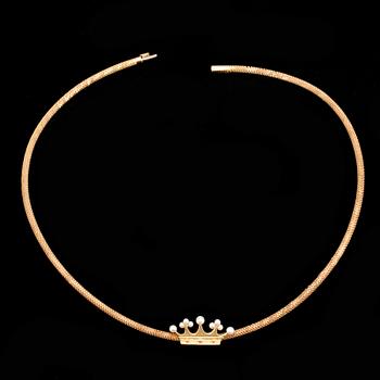 HALSRING, 18k guld med pärlor. Vikt ca 22g.