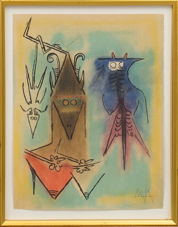 WIFREDO LAM, a lithograph in color. Signed.