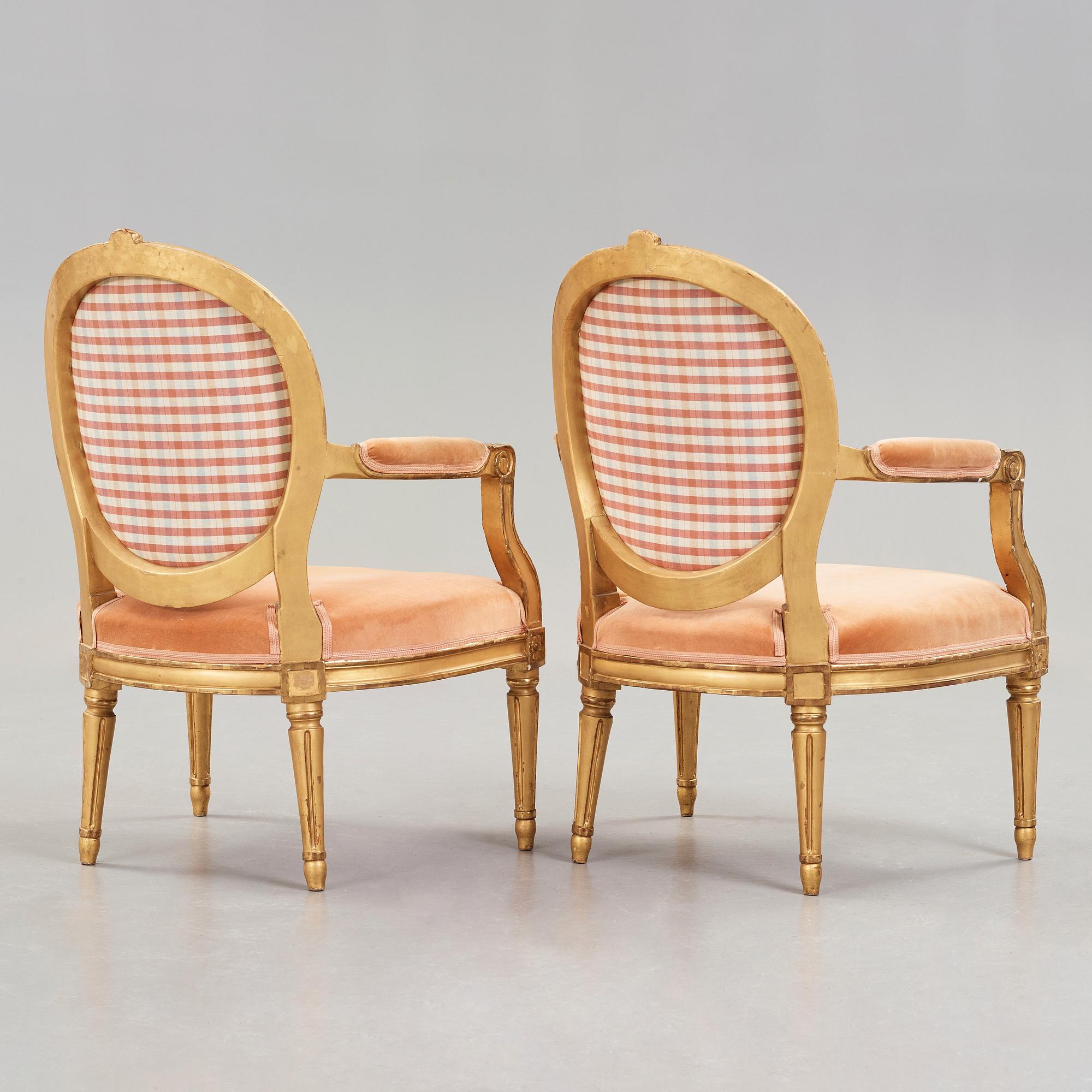 A pair of Gustavian armchairs by Johan Öhrmark (master in Stockholm 1761-1780's).