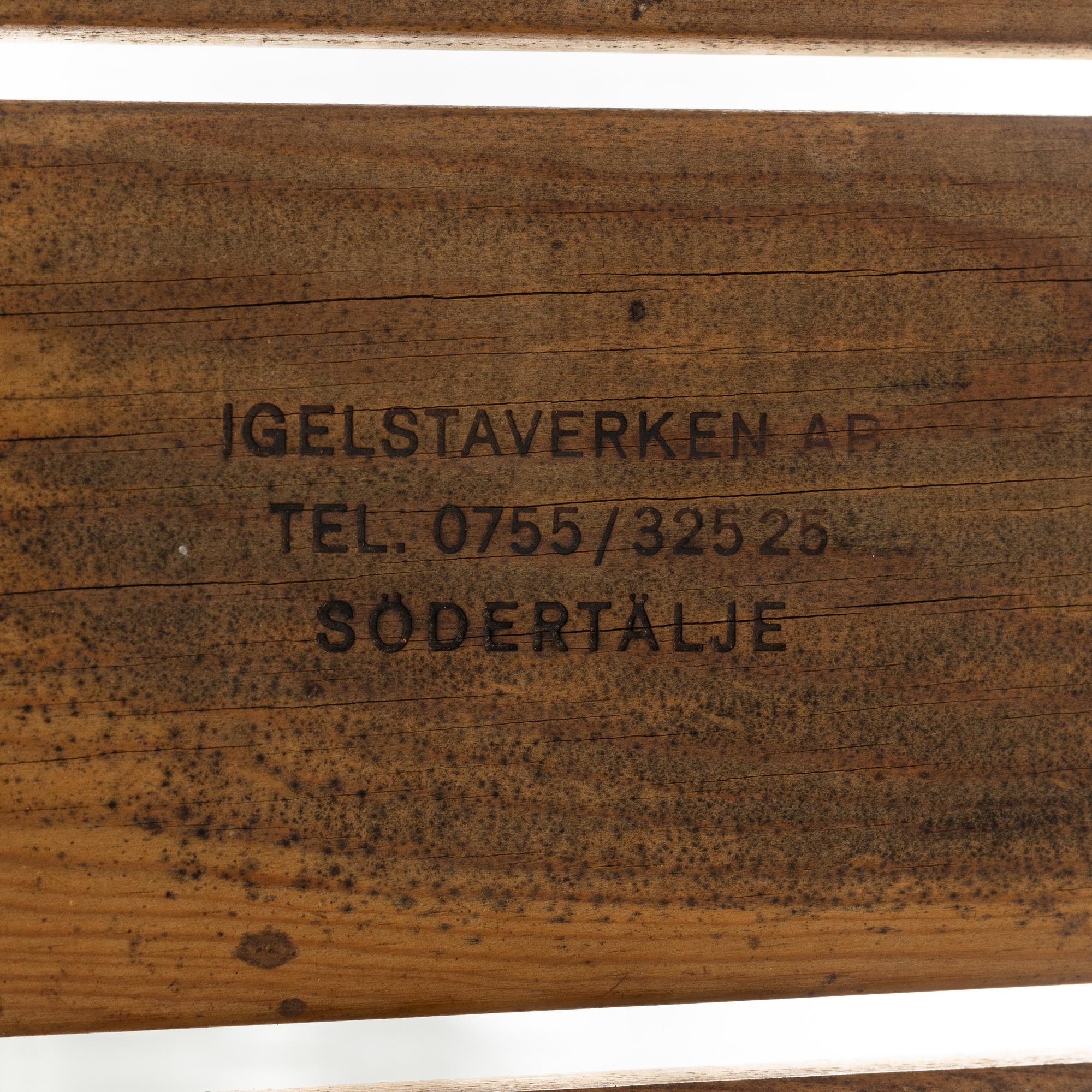 Carl Malmsten, garden furniture, a table and two armchairs. "Bergshamra", second half of the 20th century.